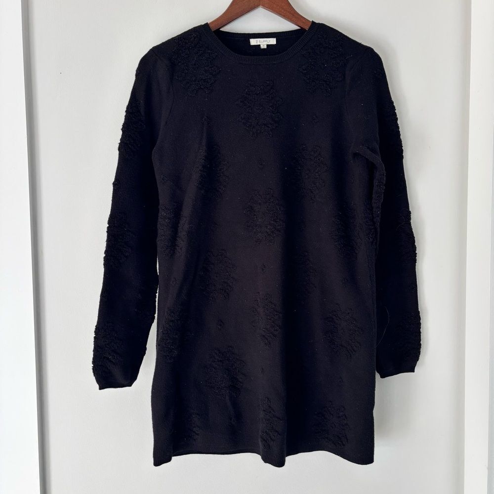 Z Supply Black Textured Sweater Dress Size M Long Sleeve Soft Knit - Picture 2 of 8